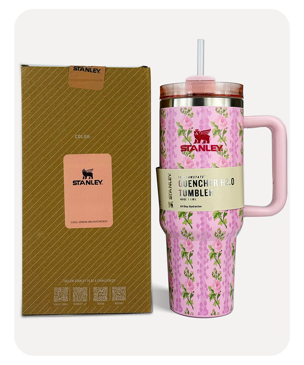Stanley Quencher H2.0 Tumbler - Pink Flower - 40 0Z | 1.18L